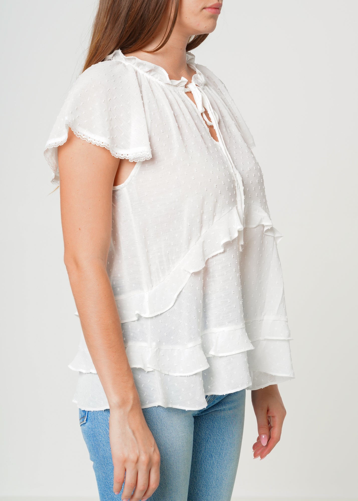 Nurode Swiss Dot Layered Ruffle Top