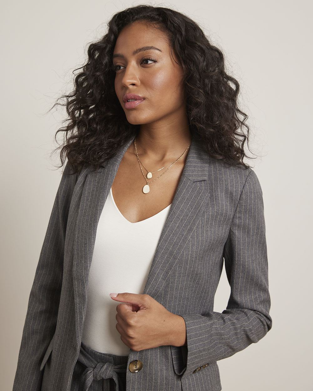 Striped Flannel One-Button Loose Blazer