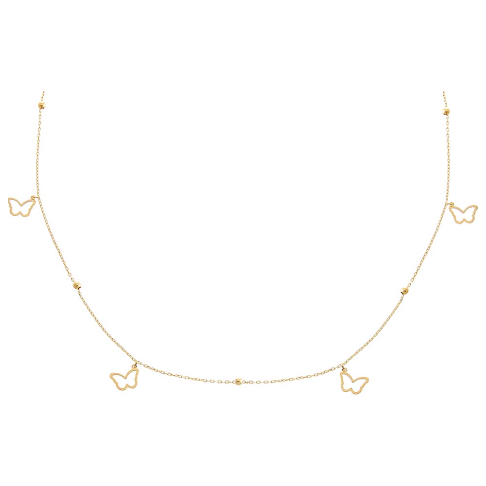 By Adina Eden -DANGLING OPEN BUTTERFLIES BEADED CHOKER NECKLACE 14K - 14K GOLD