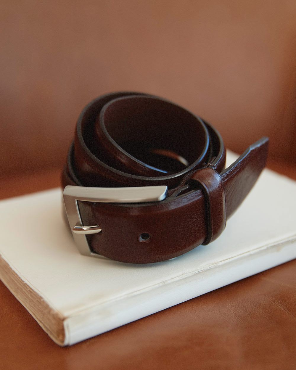 Textured Brown Leather Belt