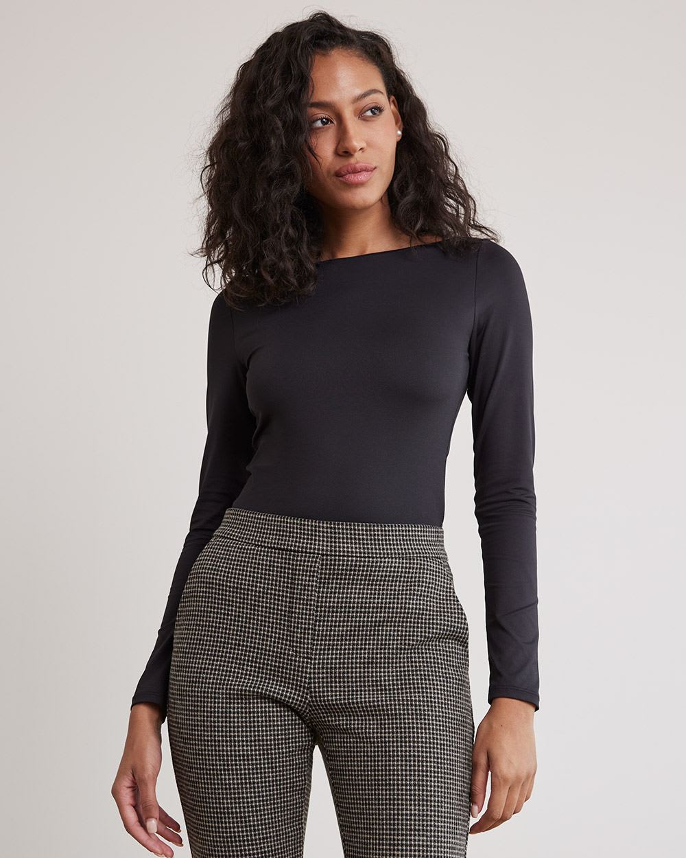 Long-Sleeve Boat-Neck Top