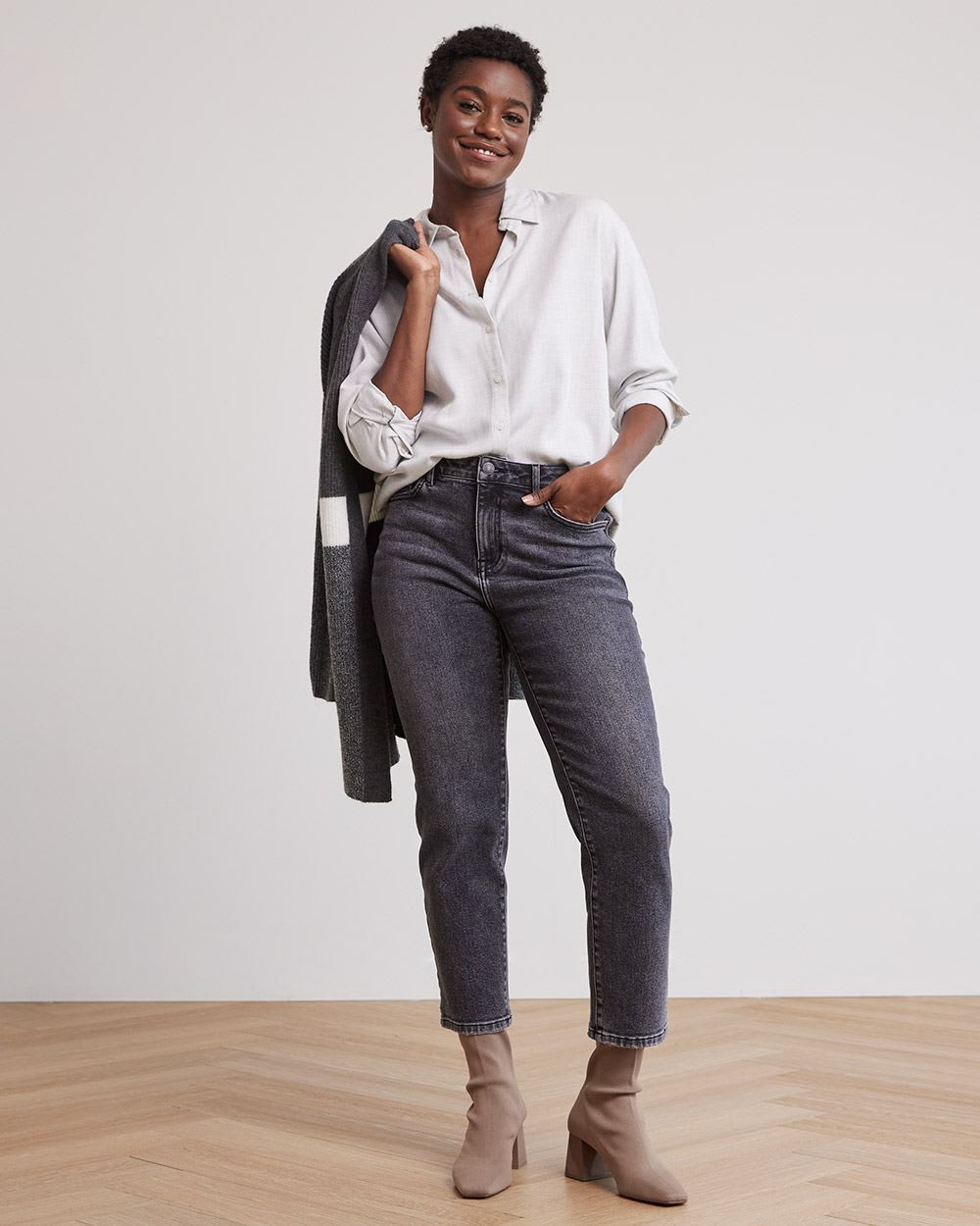 Long-Sleeve Buttoned-Down Brushed Twill Blouse