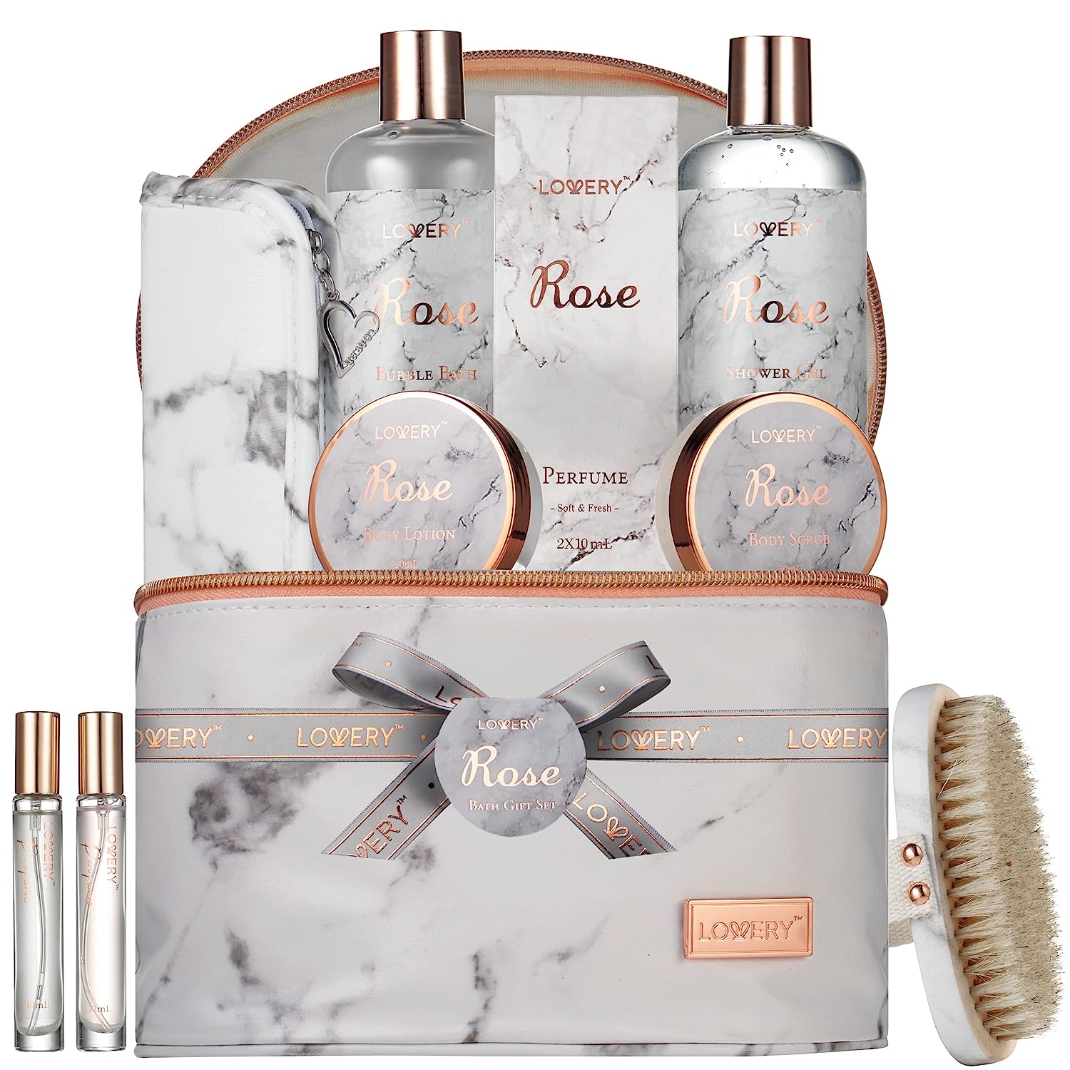 Lovery Luxe 16pc Bath And Body Set With Cosmetic Bag, Perfumes And More, Rose Spa Kit