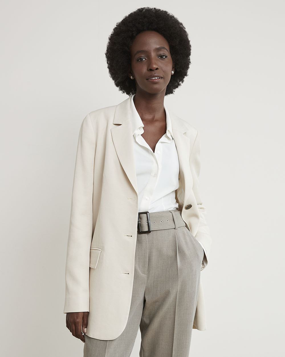 Three-Button Oversized Tencel Blazer