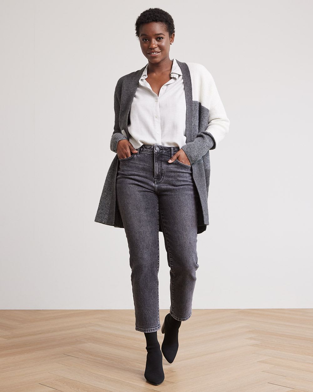 Long Open Cardigan with Colour Blocks