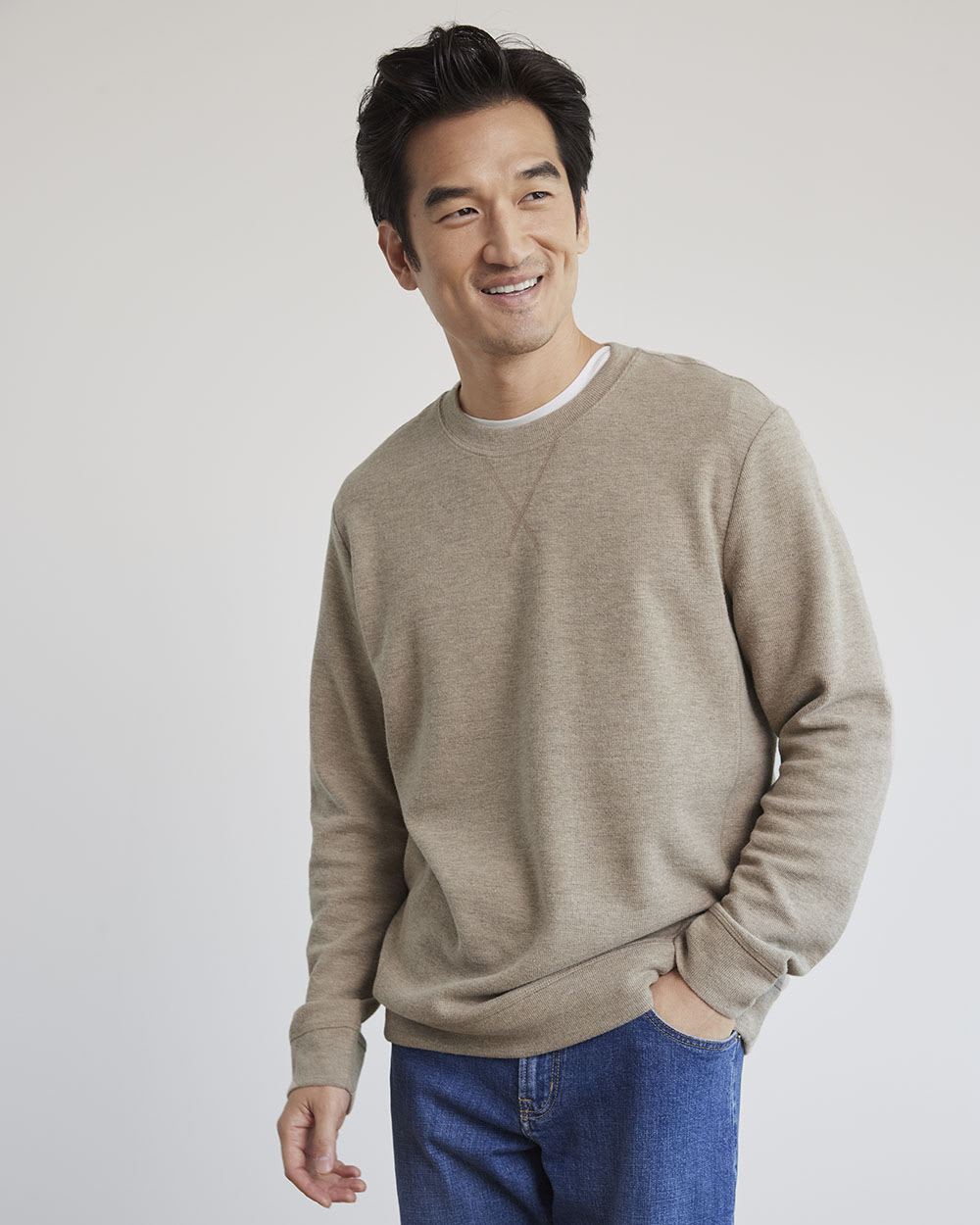 Crew-Neck Waffled-Knit Pullover