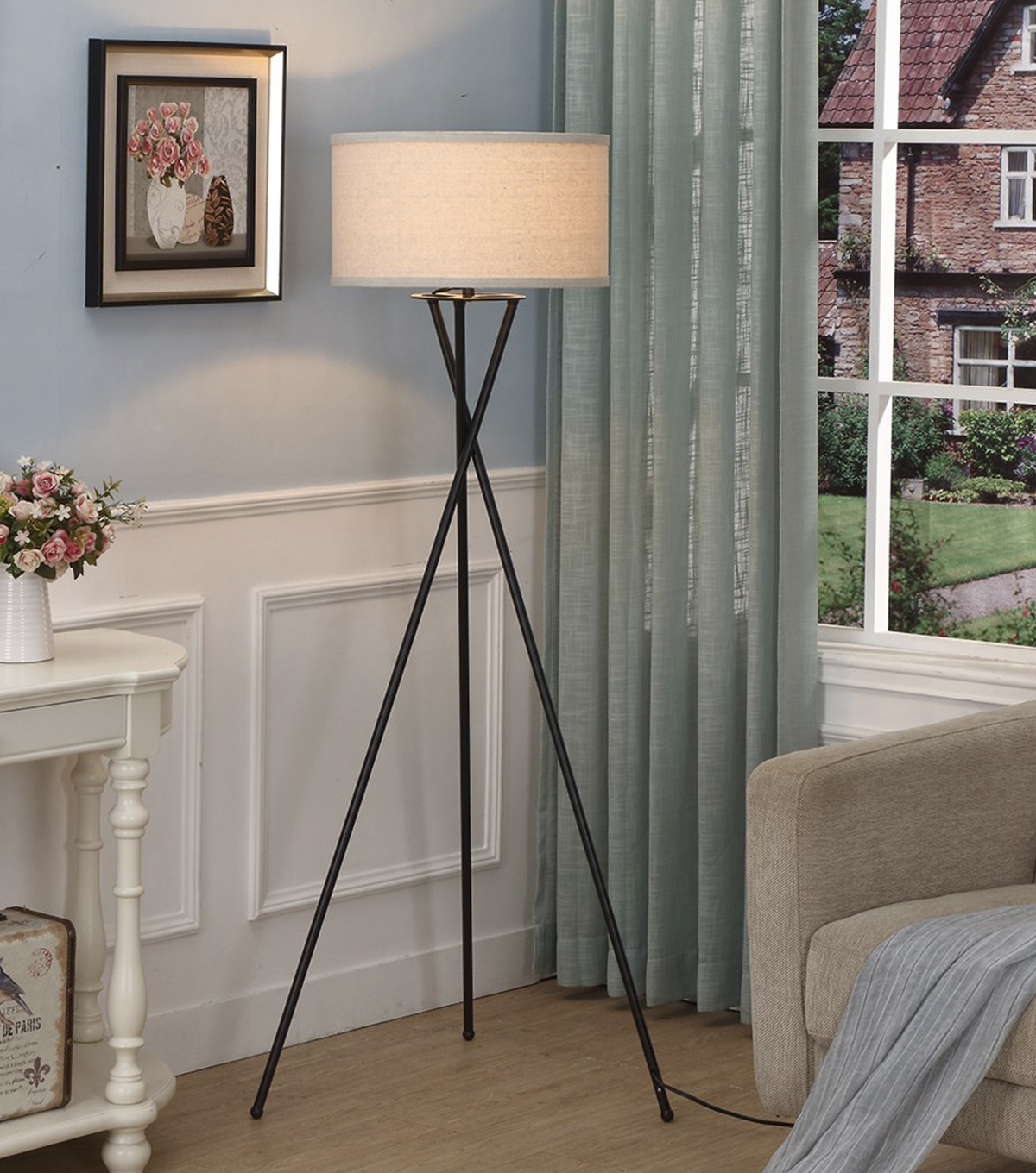 Jaxon Led Tripod Floor Lamp With Drum Shade