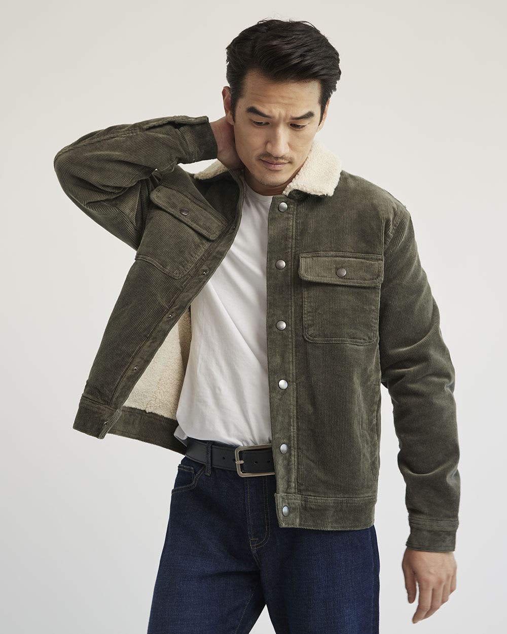 Corduroy Overshirt with Sherpa Lining