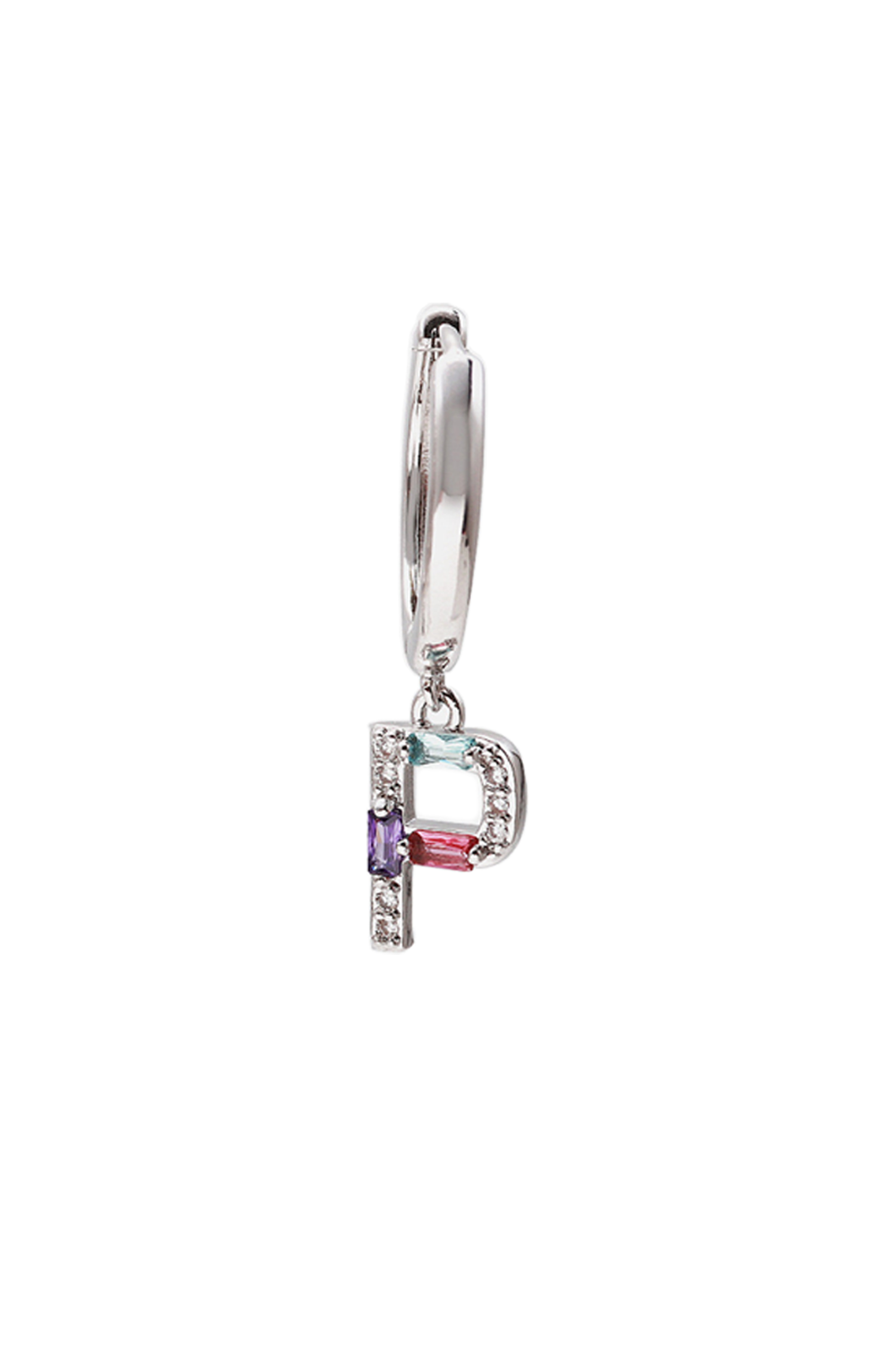 Classicharms-Single Pavé Initial Charm Drop Huggie Hoop Earring-Letter P