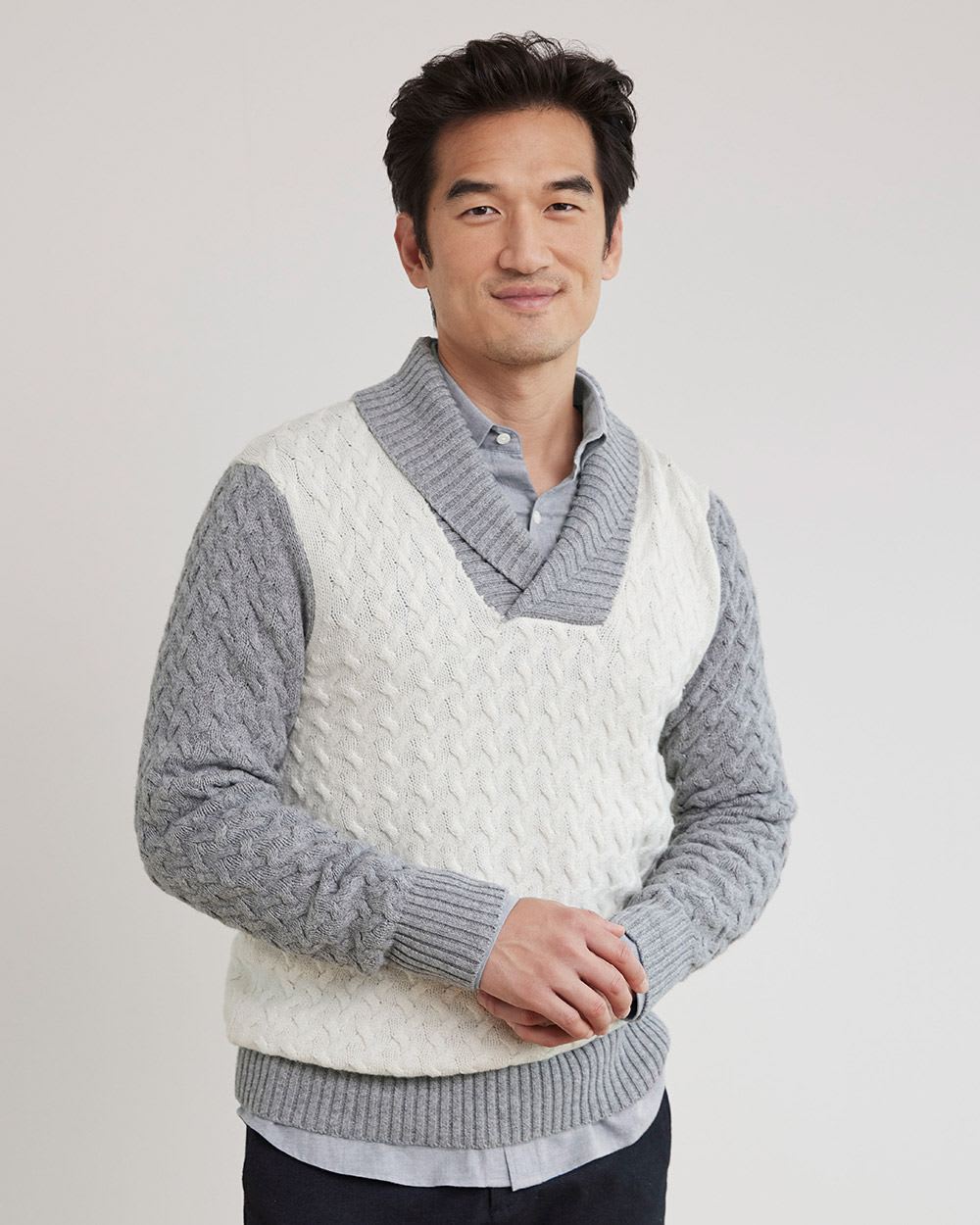 Shawl-Collar Sweater with Cable Stitches