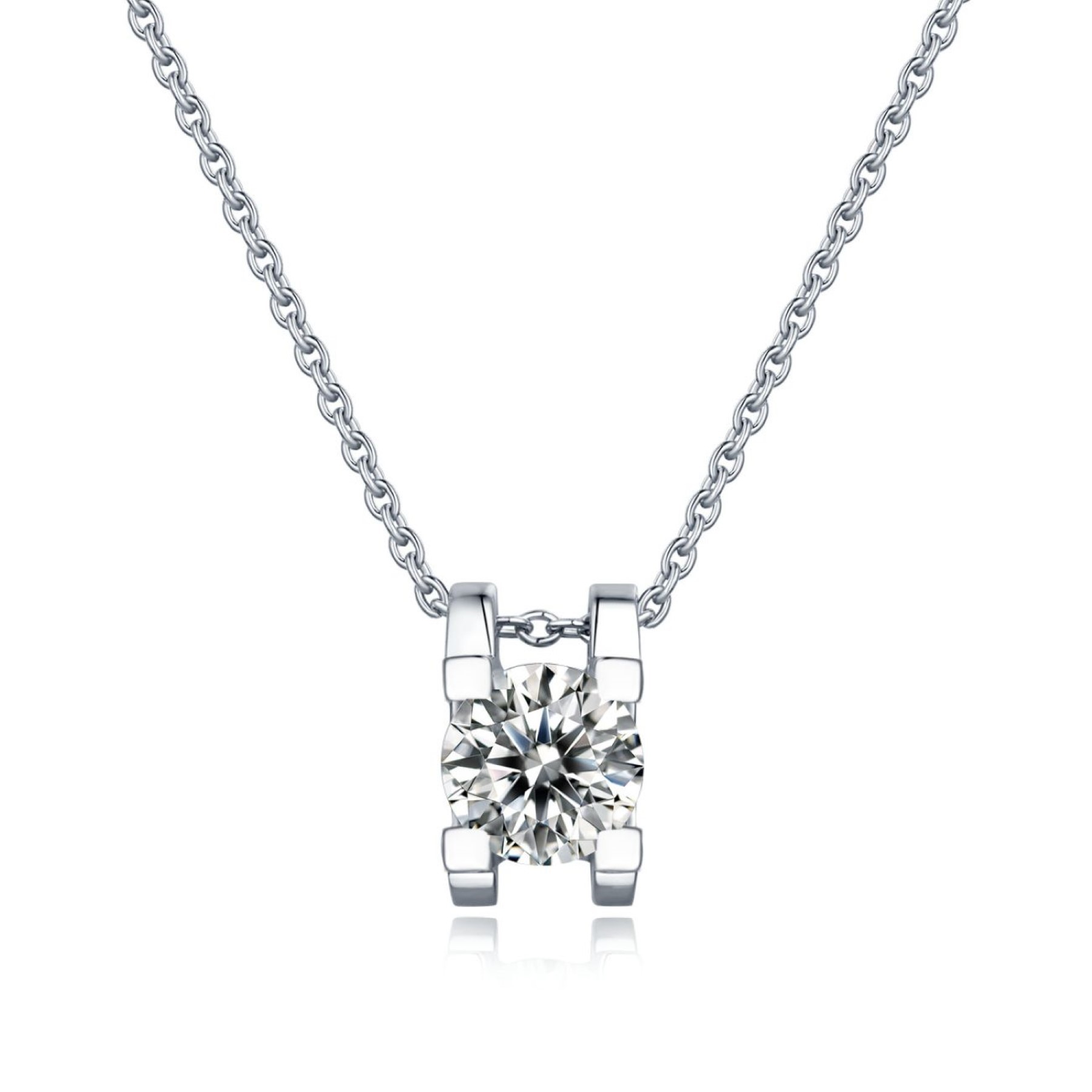 SV Sterling Silver with 1ct Lab Created Moissanite Round Solitaire Slide Pendant Necklace