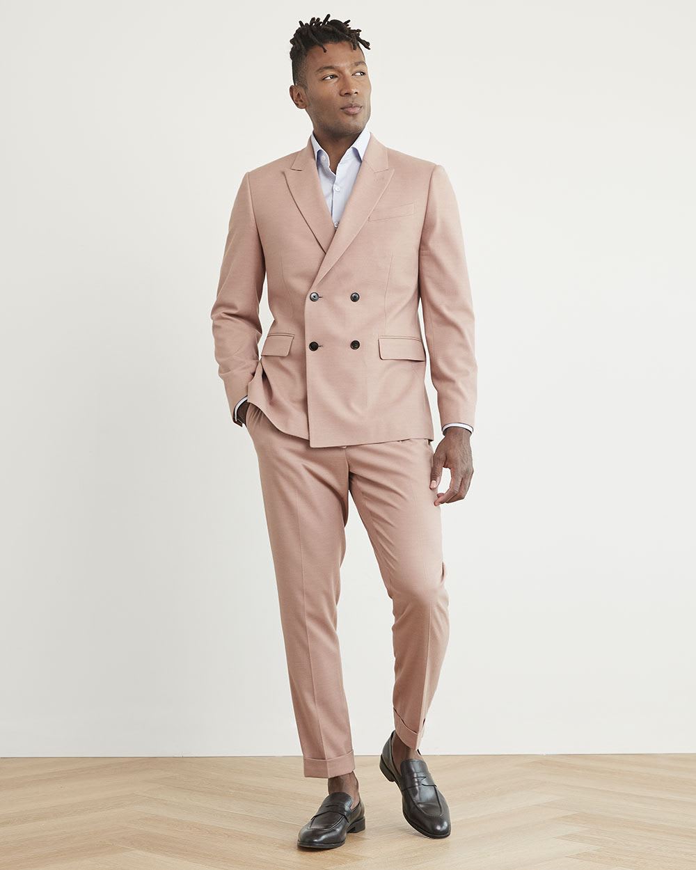 Tailored-Fit Double-Breasted Pink Suit Blazer