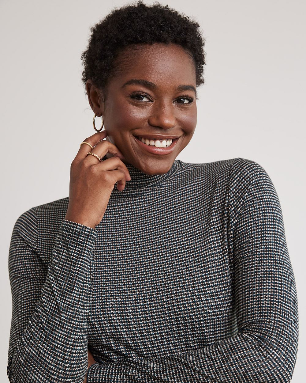 Fitted Long-Sleeve Mock-Neck Tee