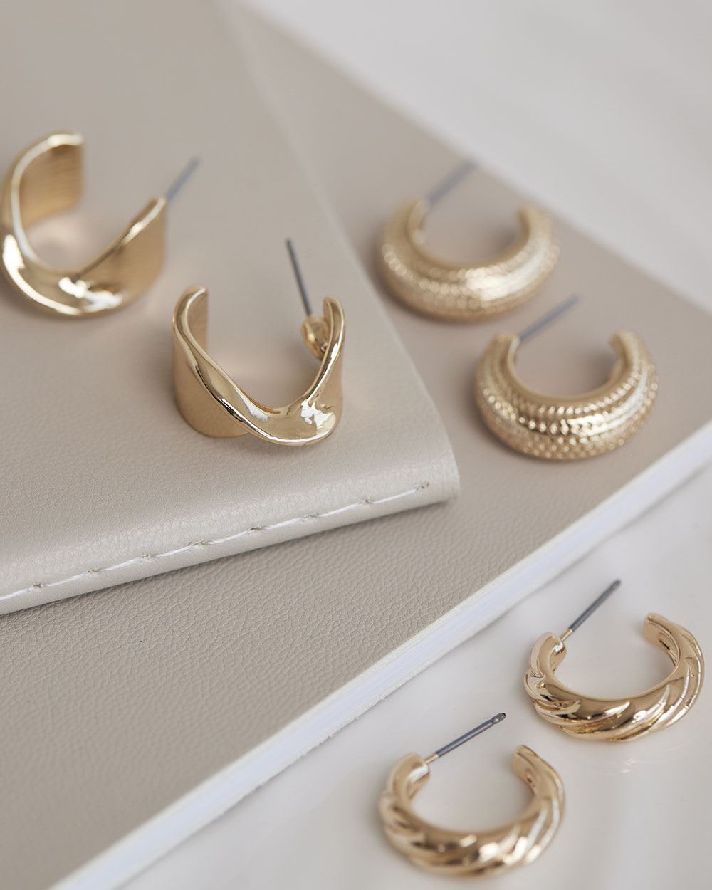 Small Textured Hoops, Set of 3