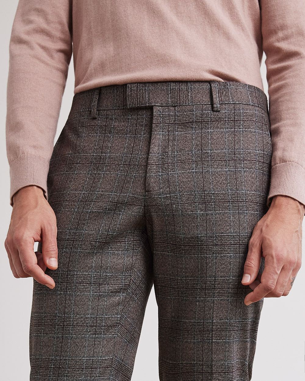 Slim-Fit Grey Checkered Suit Pant