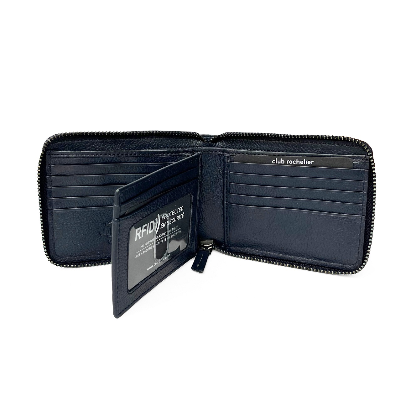 Club Rochelier Men's Leather Zipper Around with Center Wing Wallet