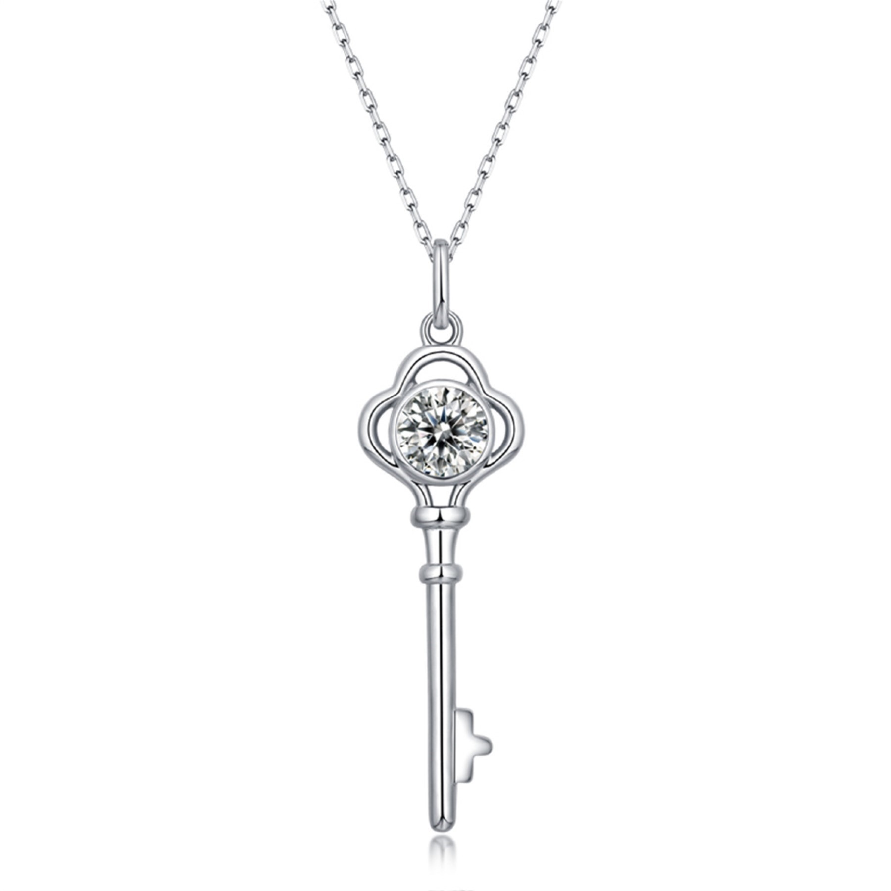 SV Sterling Silver with 1ctw Lab Created Moissanite Vintage Skeleton Key Pendant Necklace