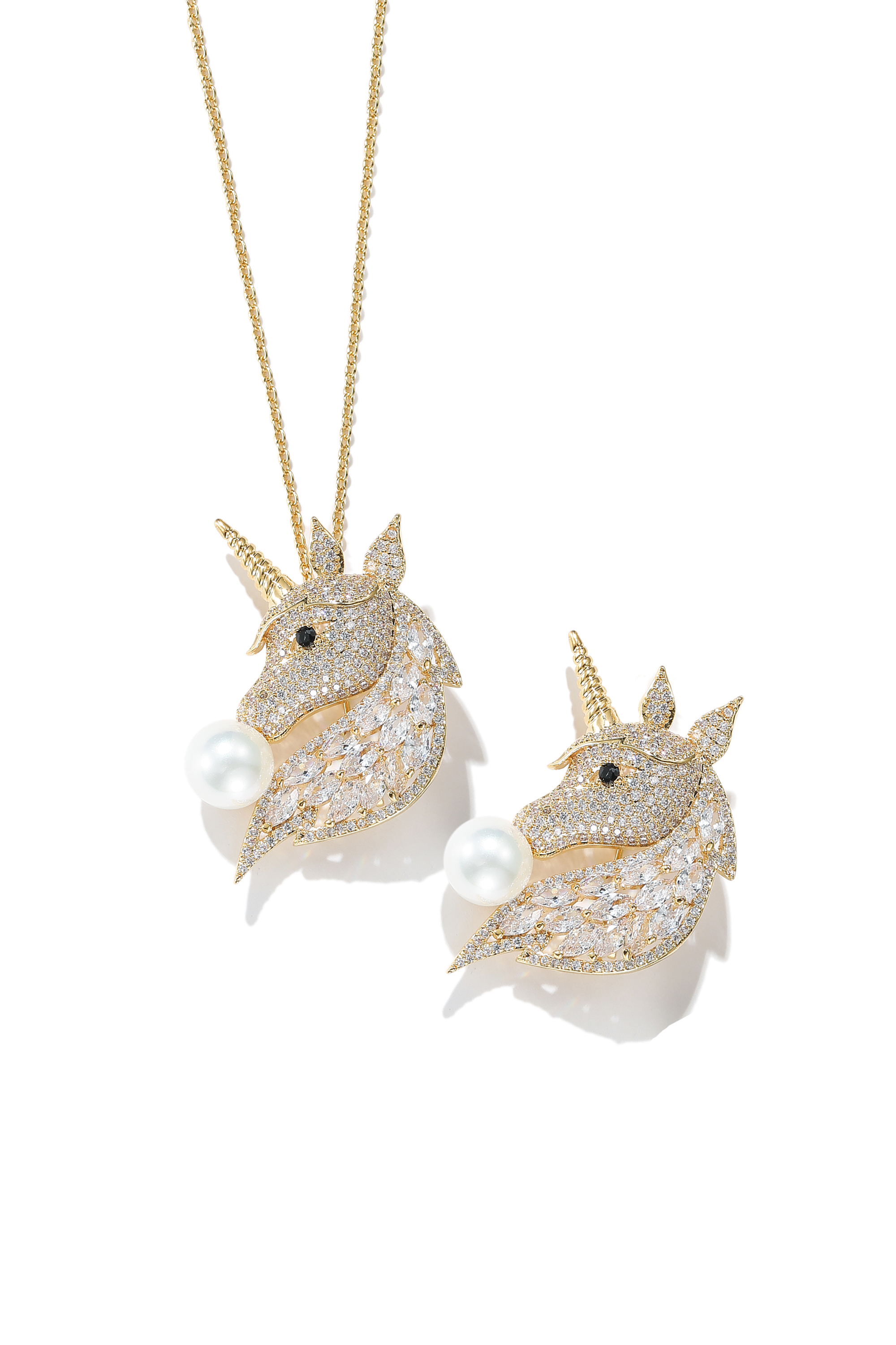 Classicharms-Pavé Unicorn Brooch & Necklace Set