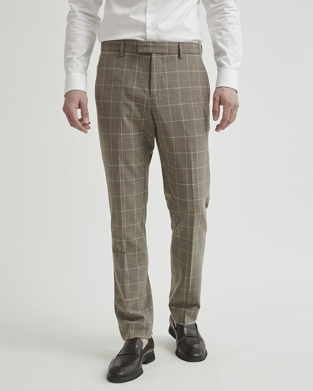 Slim Fit Beige Windowpane Traveler Suit Pant