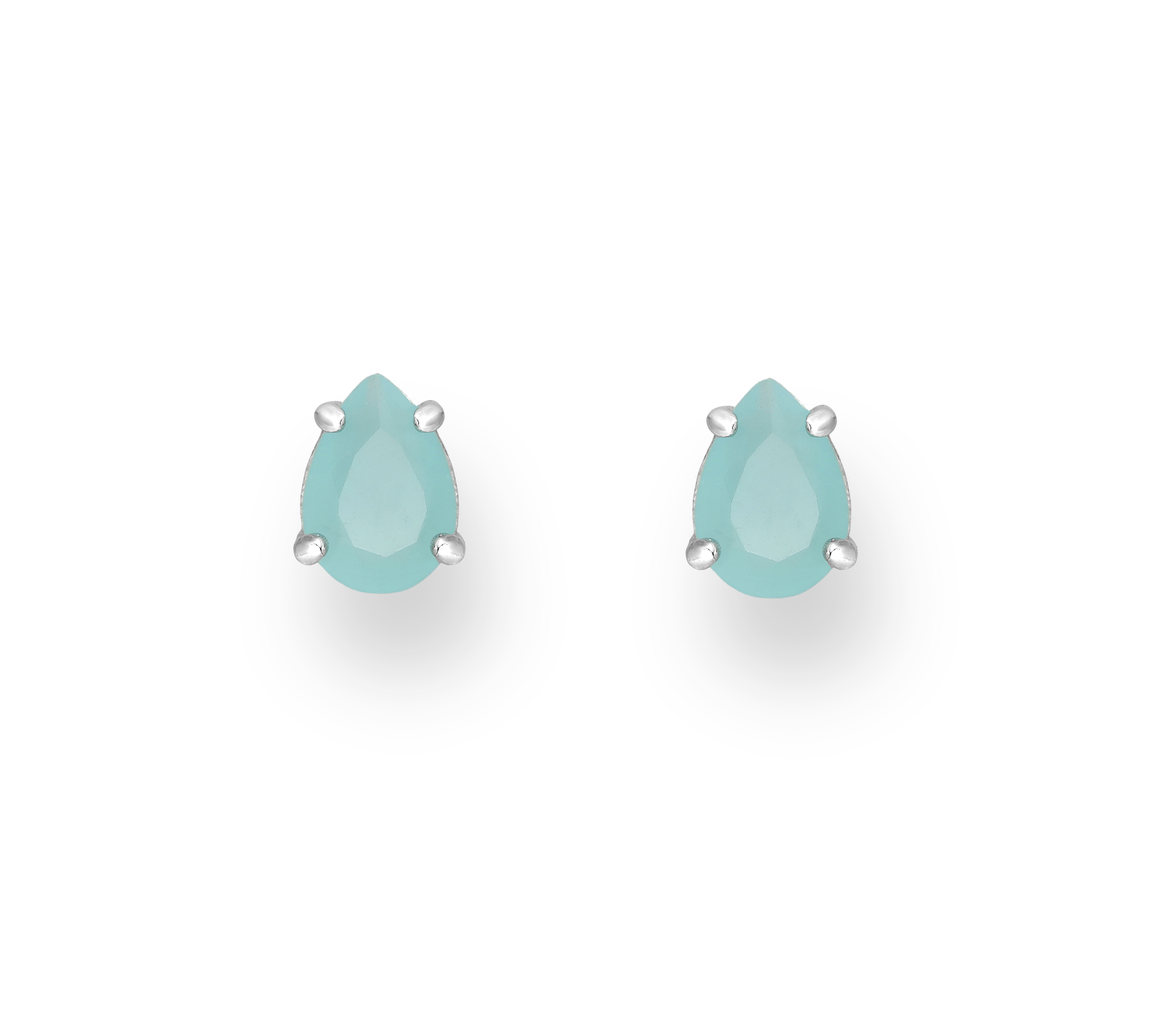 Ag Sterling - Sterling Silver Turquoise CZ Teardrop Prong Set Stud Earrings