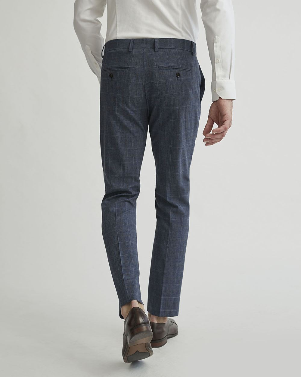 Tailored Fit Blue Checkered Wool Traveler Suit Pant