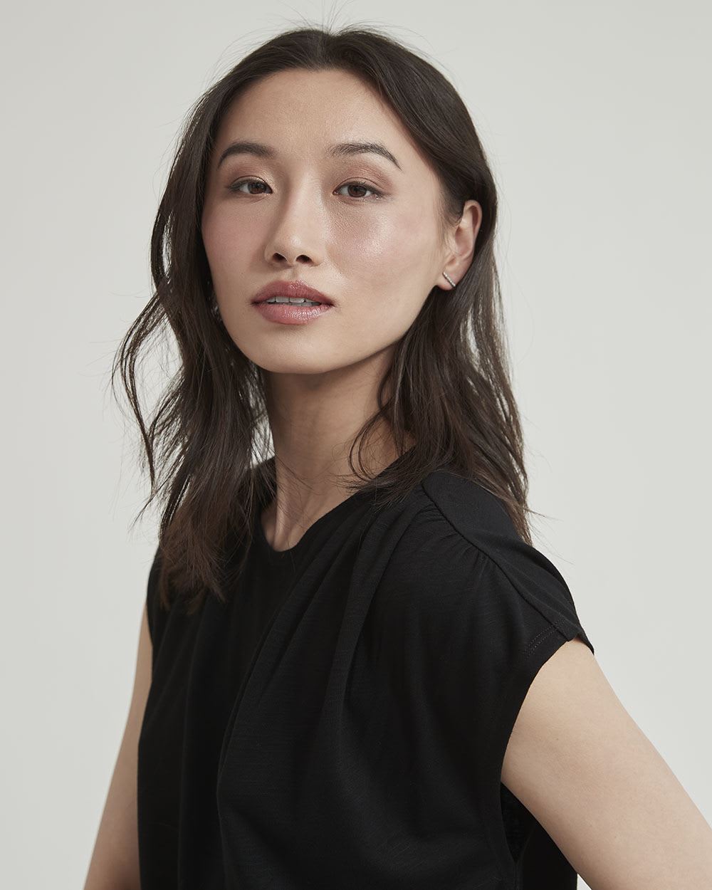 Sleeveless T-Shirt Dress with Shirred Shoulder