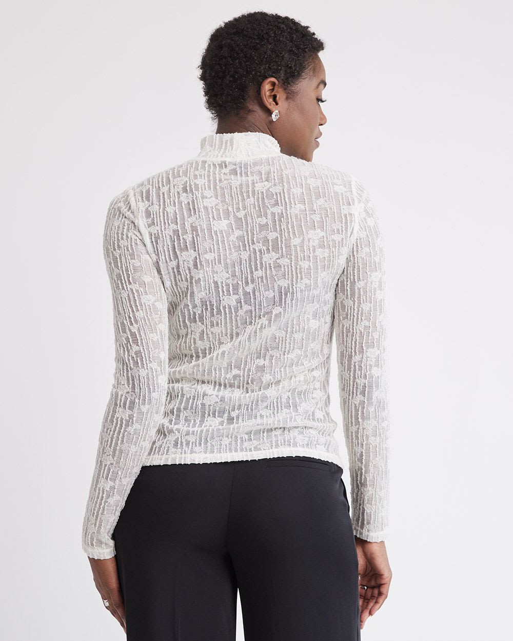 Long-Sleeve Mock-Neck Wool Lace Top