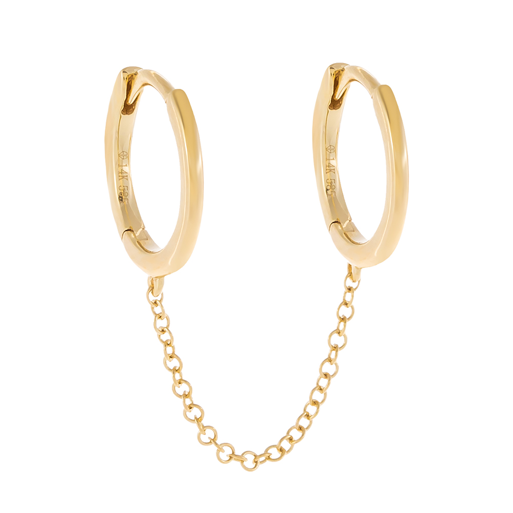 By Adina Eden -SOLID DOUBLE HUGGIE CHAIN EARRING 14K - 14K GOLD