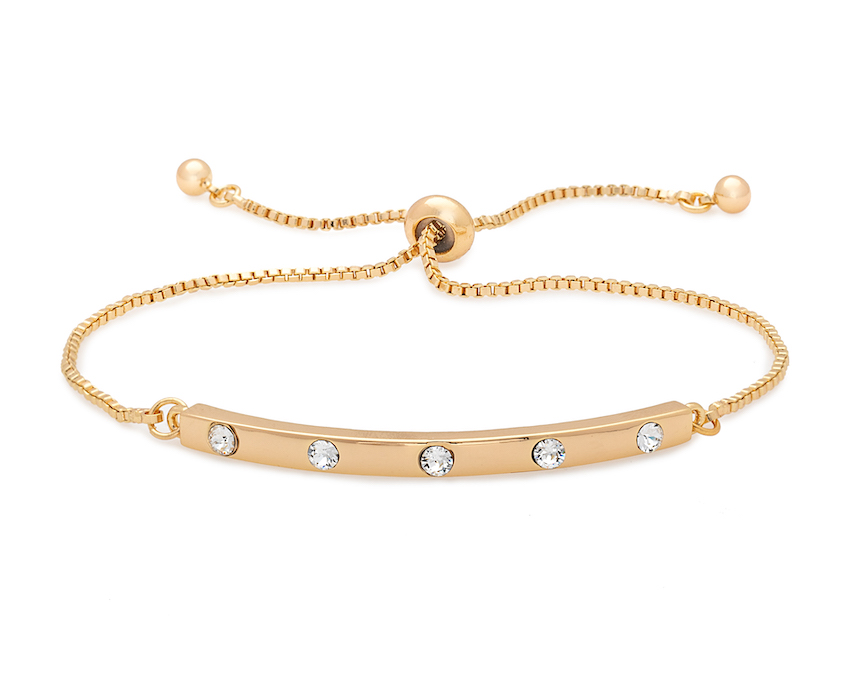 Adjustable Goldtone Bar Bracelet with Crystal Accents - callura