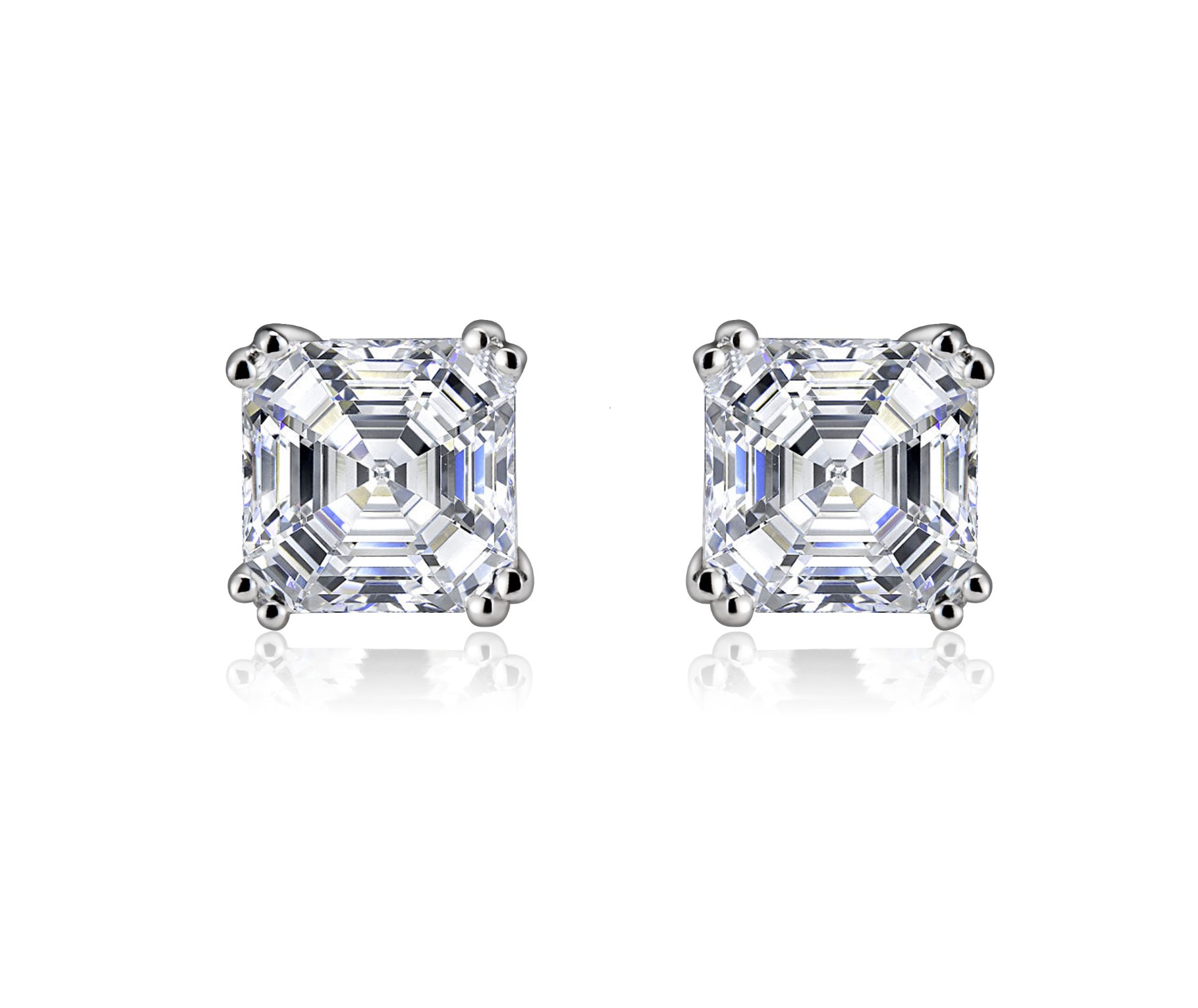GV Cubic Zirconia Sterling Silver Assher Cut Square White or Gold Plated Stud Earrings