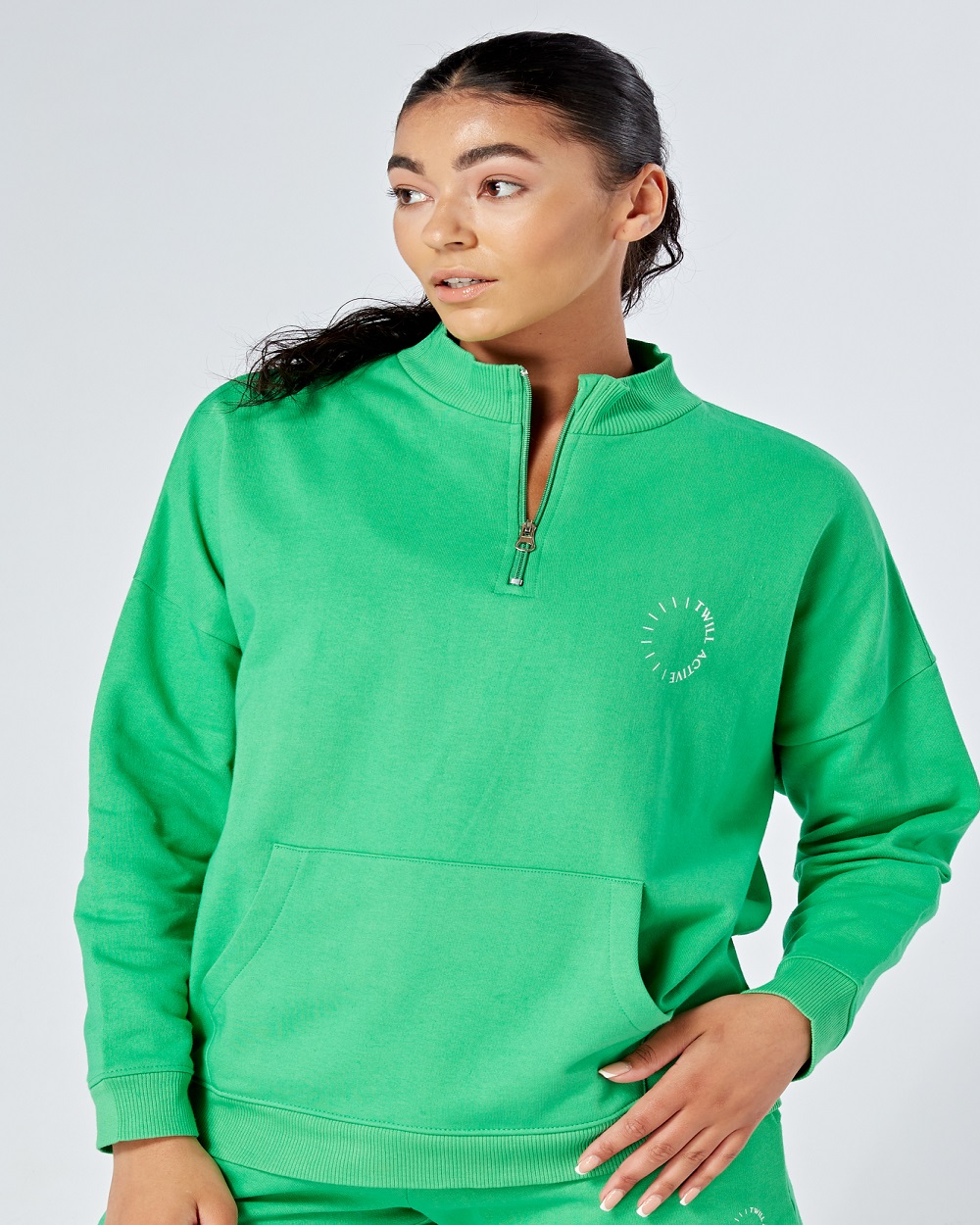 Twill Active - Essentials Oversized Funnel Neck Zip-up Sweatshirt - Green