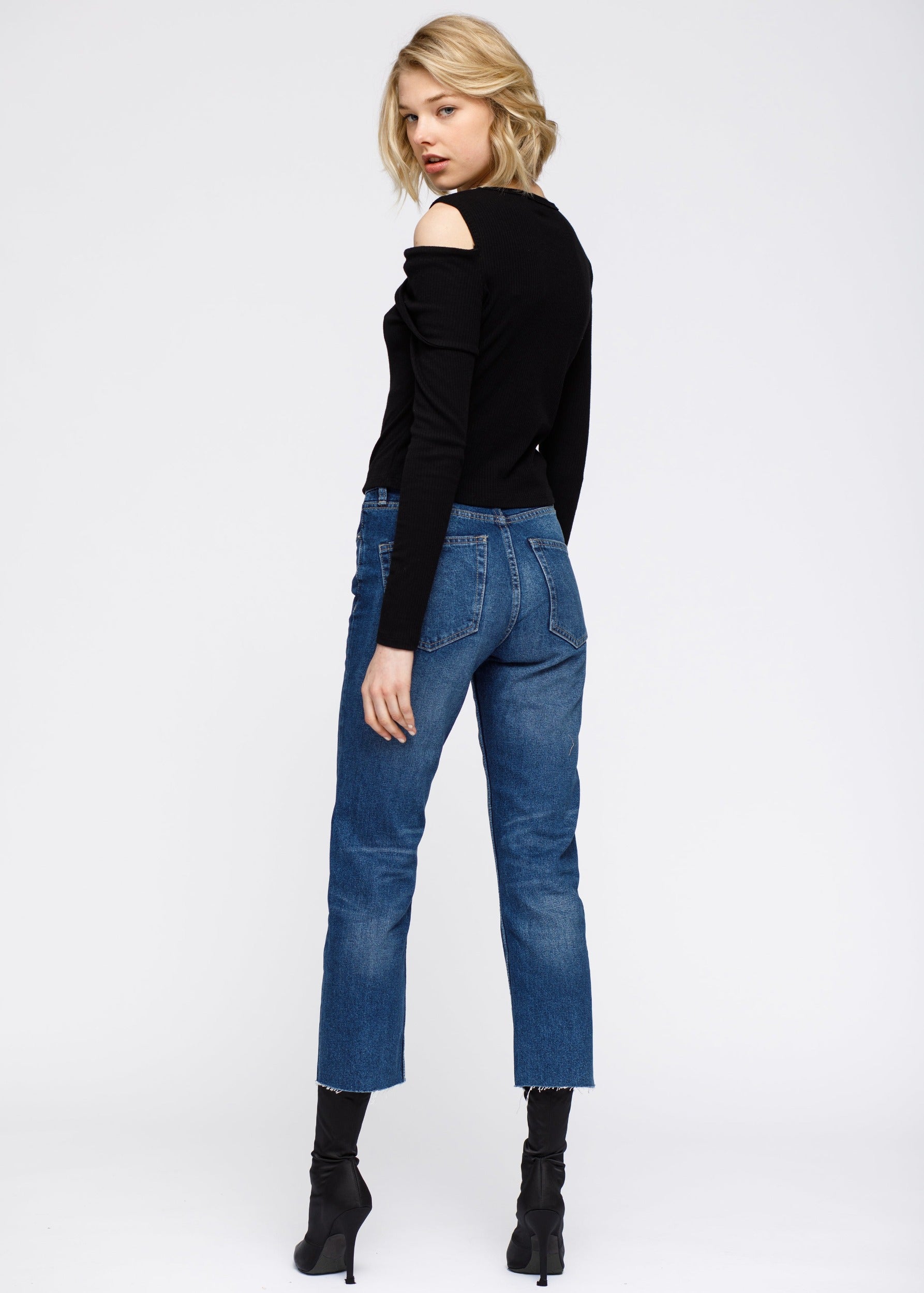 Nurode Cold Shoulder Ribbed Knit Top