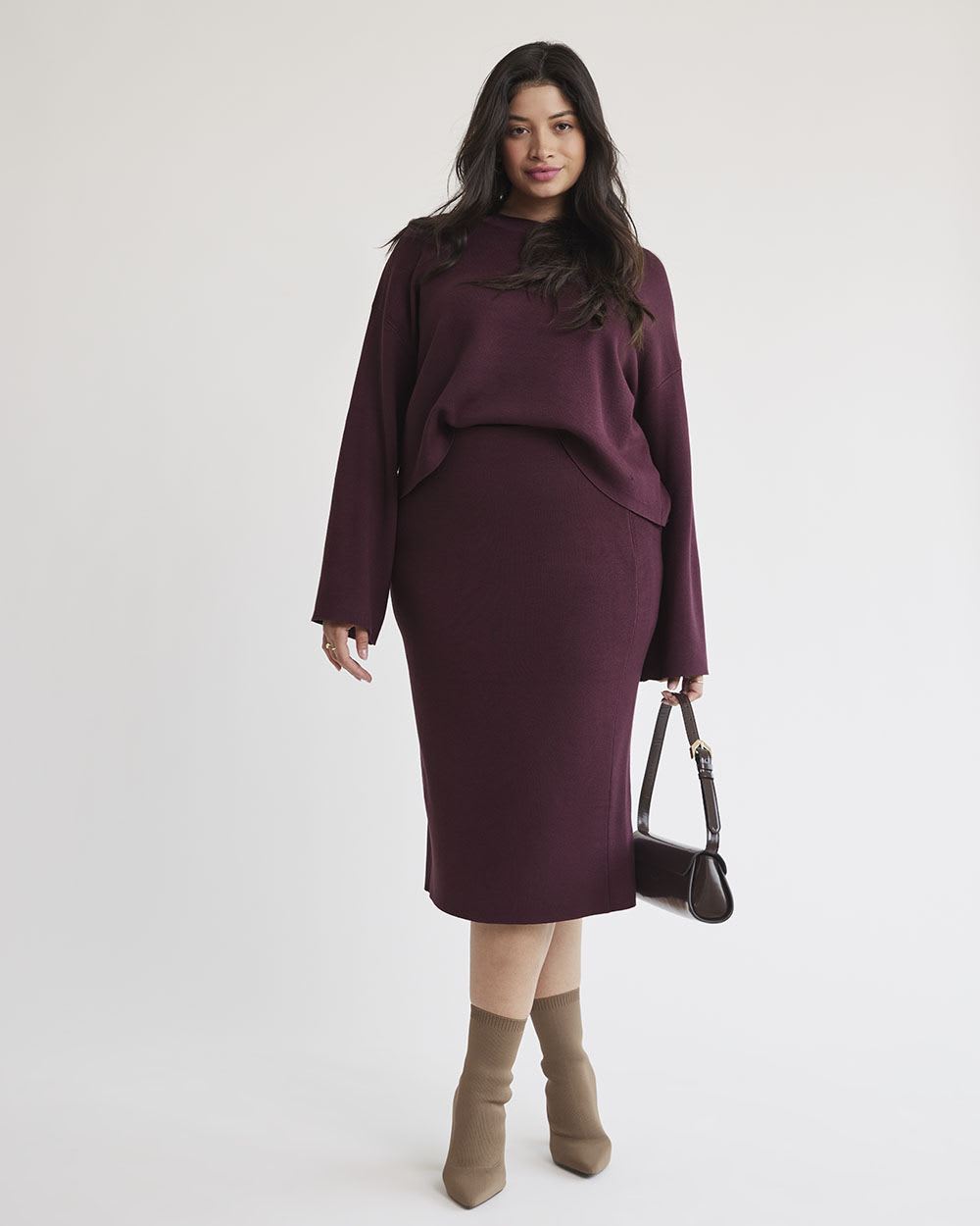Mock-Neck Sweater with Long Bell Sleeves