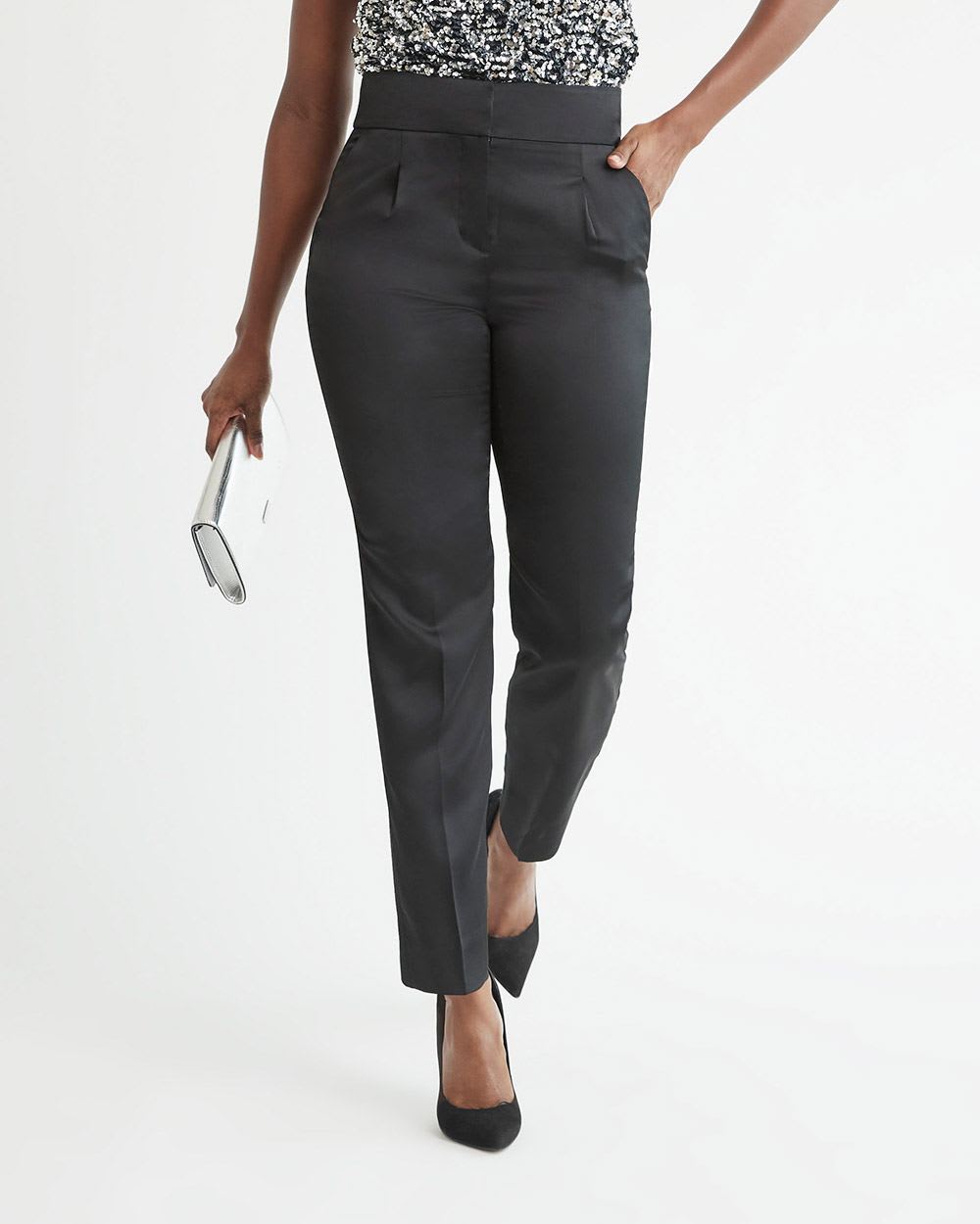 Tapered-Leg High-Rise Satin Pant