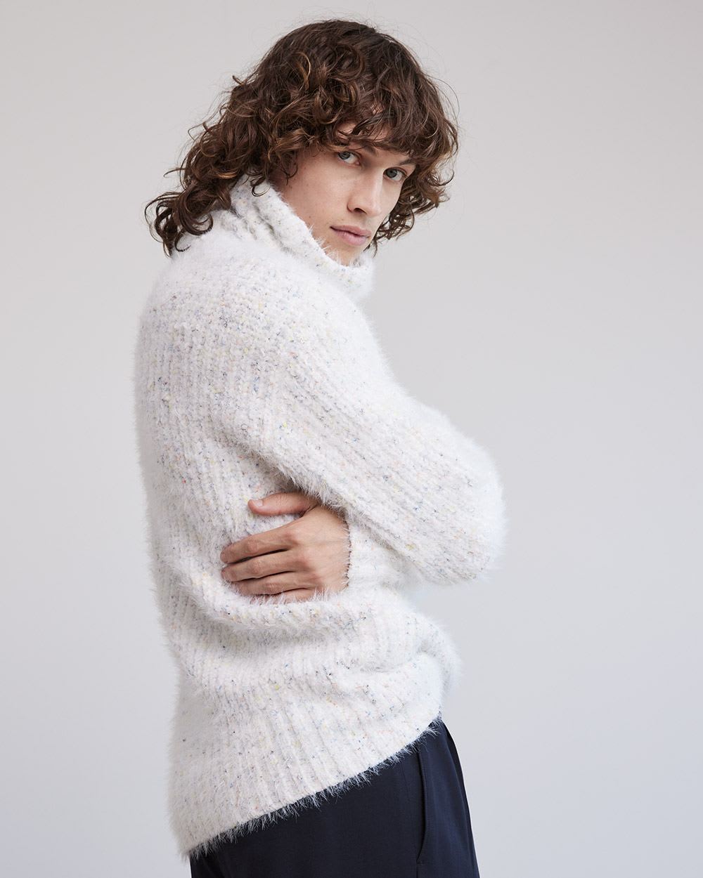 Gender-Neutral Turtleneck Sweater with Metallic Fibres