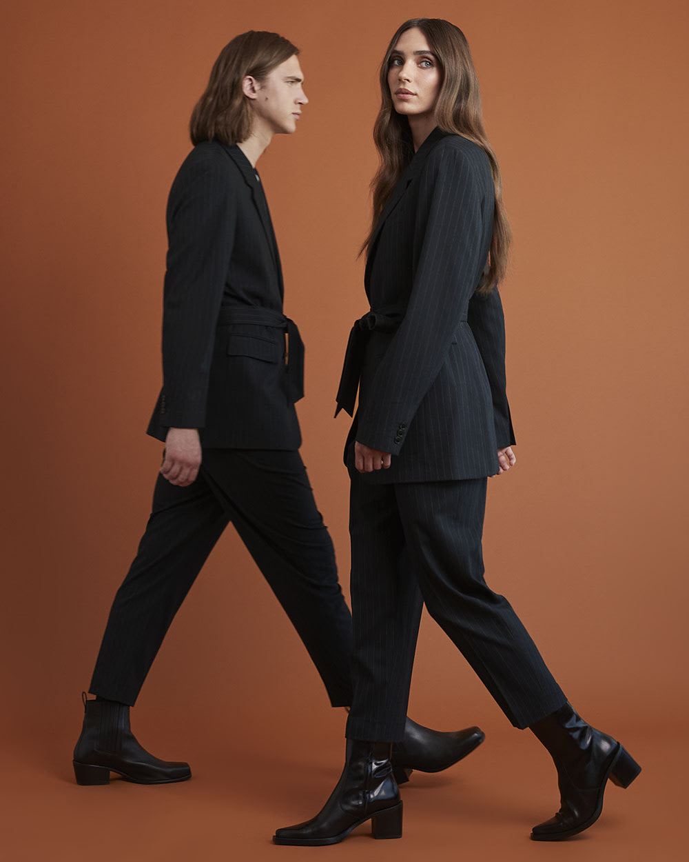 Gender-Neutral Navy Pinstriped Tapered-Leg Pant