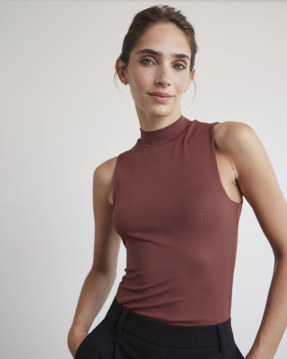Sleeveless Mock-Neck Bodycon Tee, BodyConfident