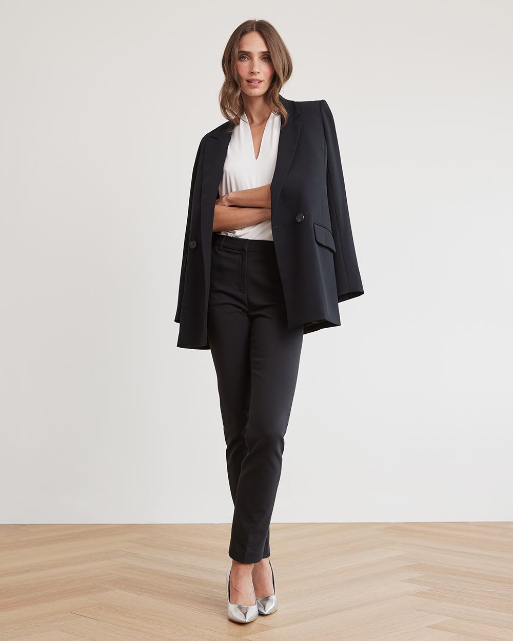 Extended-Sleeve V-Neck Fitted Tee