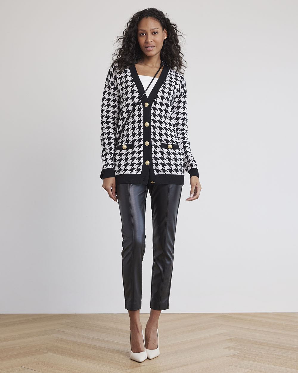 Long-Sleeve V-Neck Jacquard Cardigan
