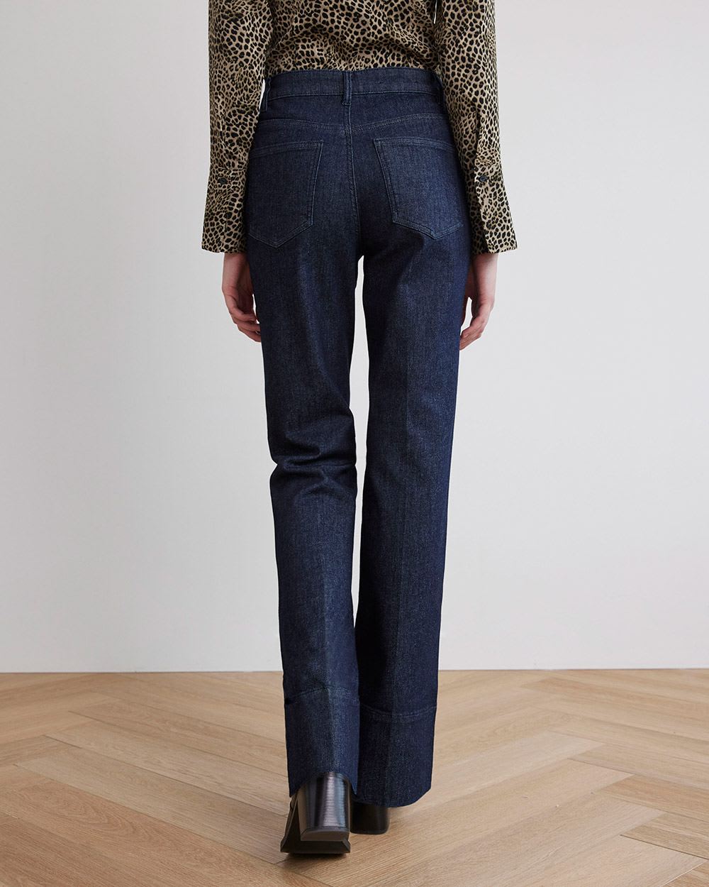 Dark Wash High-Waisted Flare-Leg Jeans