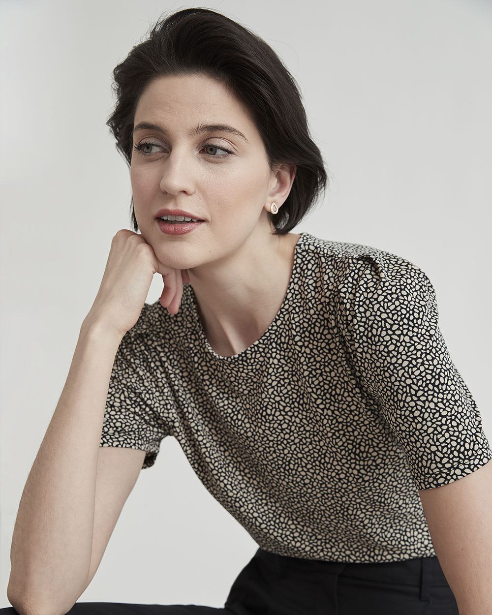 Crew-Neck T-Shirt with Short Puffy Sleeves