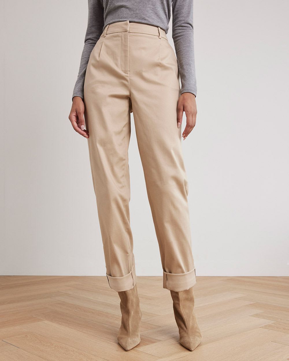 Tapered-Leg High-Rise Chino Pant with Cuffs