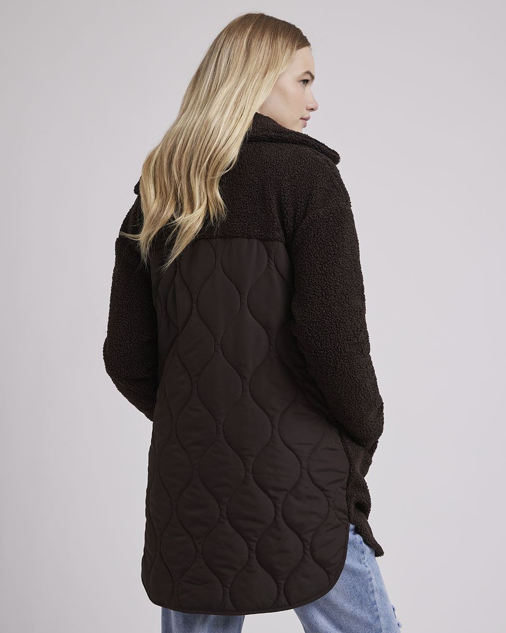 Relaxed-Fit Sherpa Coat with Quilted Back