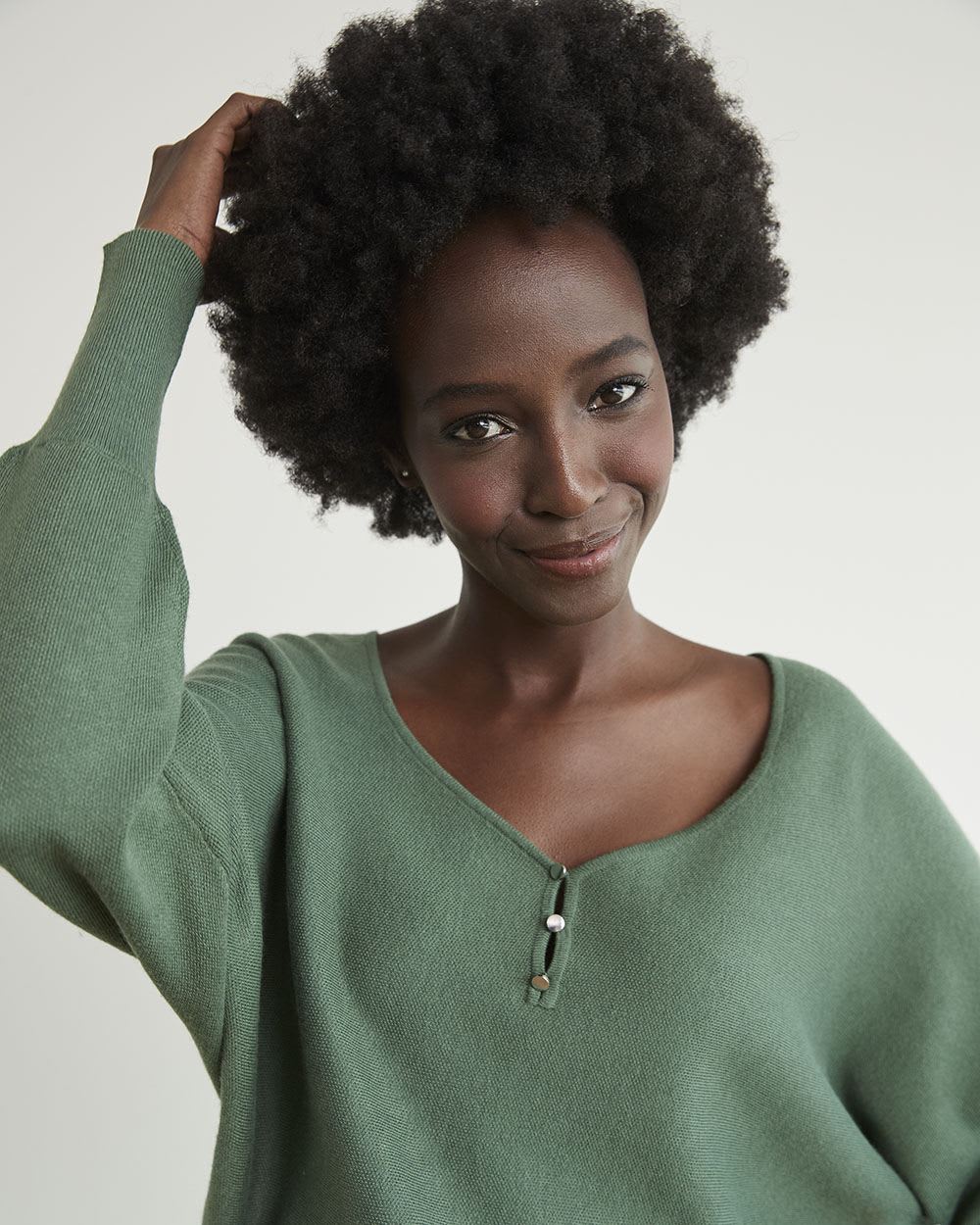 Batwing-Sleeve Sweater with Sweetheart Neckline