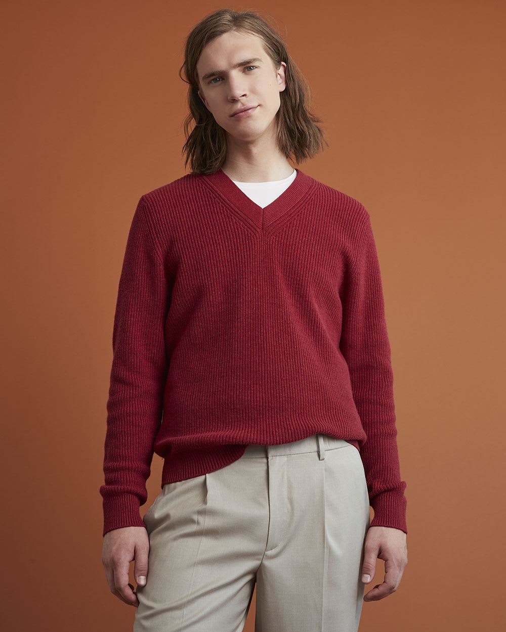 Gender-Neutral Red V-Neck Sweater
