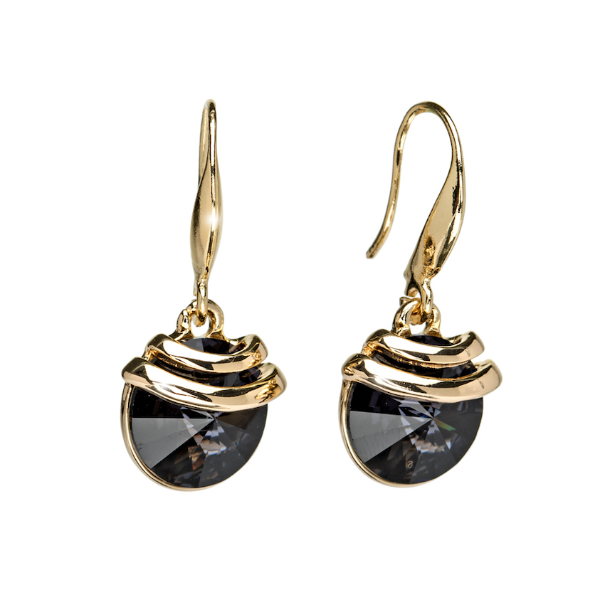 Goldtone Crystal Rivoli Drop Earrings in Silvernight - callura