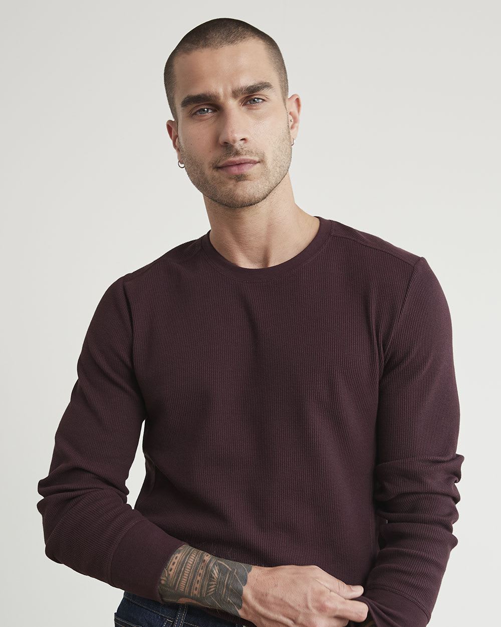 Long-Sleeve Crew-Neck Waffled Tee
