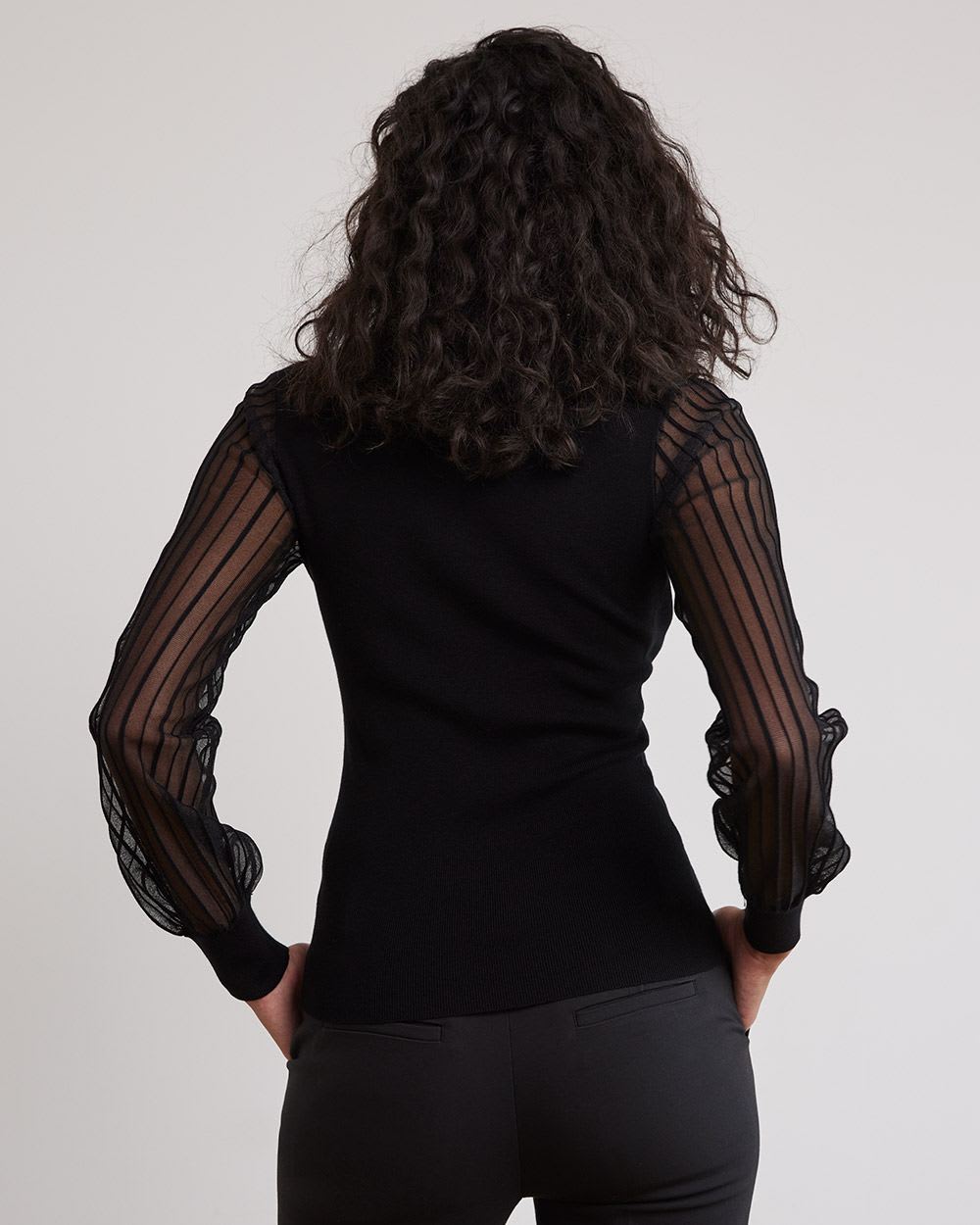 Long-Puffy-Sleeve Sweater with Sweetheart Neckline