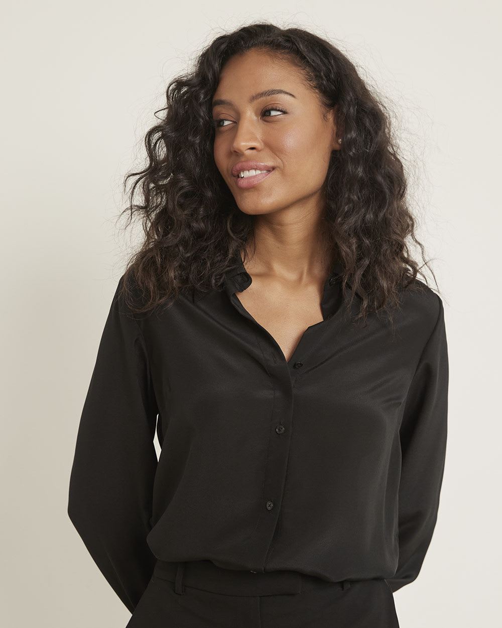 Long-Sleeve Silk Buttoned-Down Blouse