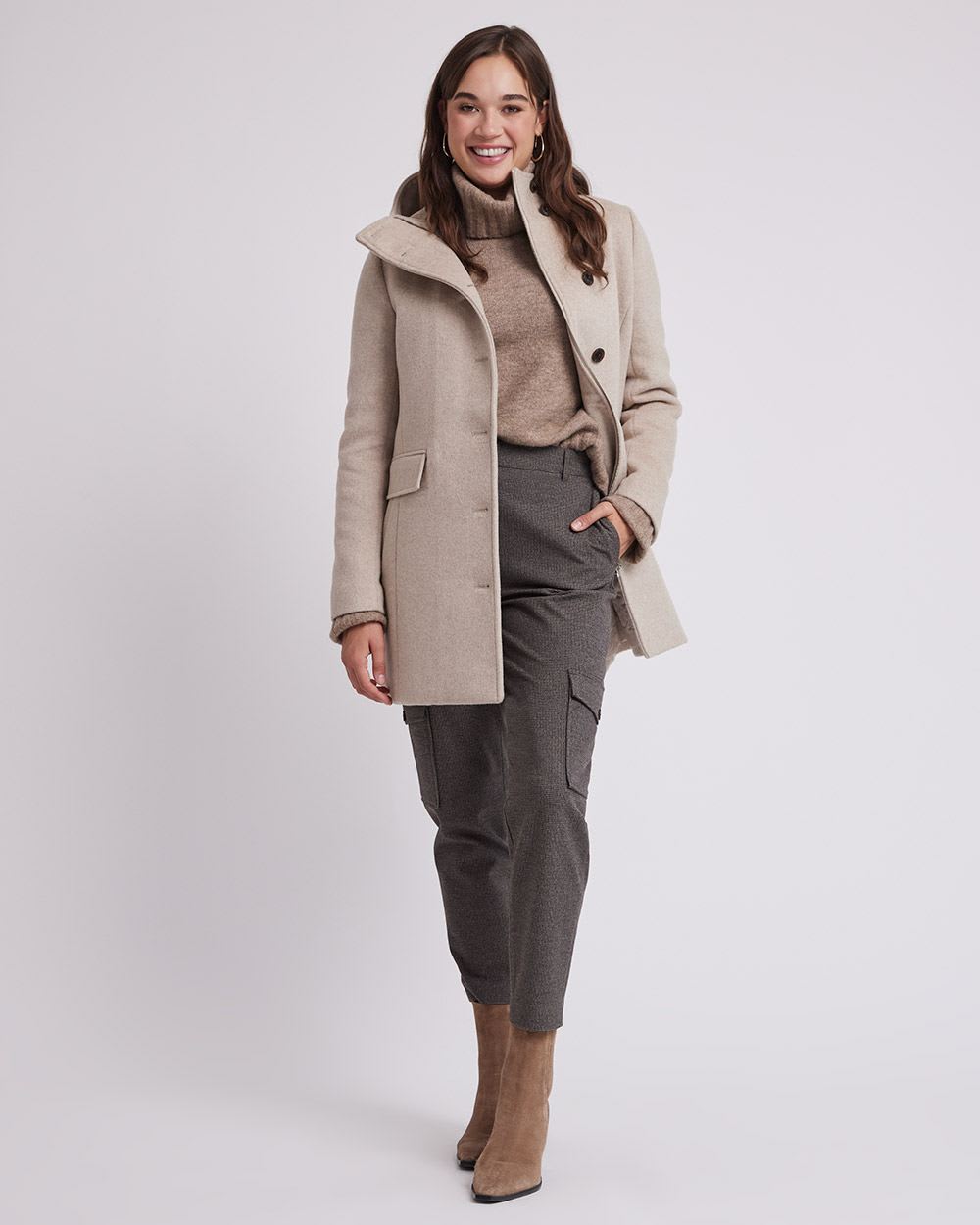 Classic Wool Coat with Hooded High Neckline